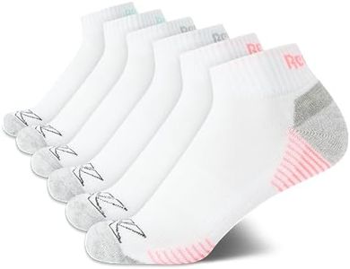 Reebok Women's Comfort Cushioned Athletic Quarter Cut Socks (6 Pack), White/Grey Logo, 4-10