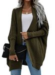 RANPHEE Womens Clothing Trendy 2024 Green Long Sleeve Batwing Cable Open Front Knitted Slouchy Oversized Wrap Cardigan Sweater Outerwear Coat Ladies Fall Fashion Clothes XL