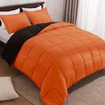 Basic Beyond King Size Comforter Set - Fluffy King Bed Comforter Set for All Seasons - Reversible Bedding King Size Comforter Set - 3 Pieces (1 Comforter + 2 Pillow Shams) - Orange/Black