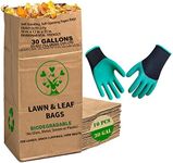 AimGrowth 10 Count 30 Gallon Lawn and Leaf Bags with Gardening Gloves, 2-Ply Heavy Duty Large Kraft Paper Bags | Tear Resistant Yard Waste Bag for Grass Clippings, Wet and Dry Leaves, Weeds, and Twigs