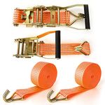 SENENQU 2 Sets Ratchet Tie Down Straps, 5cm x 6m Heavy Duty Ratchet Straps, Adjustable Lashing Straps Car Tensioning Straps with Metal J Hook for Trailer Truck – Load Capacity 5000KG