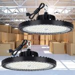 EVBFORU - 2 Pack UFO LED High Bay Lights, 200W 5000K with 29,000LM US Plug, IP66 Commercial Warehouse Area Light for Wet Location Area, Workshop, Garage