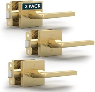 Mega Handles Prime Privacy Door Handle - 3 Pack Interior Reversible Gold Door Handle, Heavy Duty Bed & Bath Door Handles with Privacy Door Lock, Fits All Standard Doors - Satin Brass