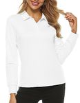 AIRIKE Women's Polo Top Golf Shirts Lady Long-Sleeve Plain Casual Classic Pique Polo Shirts White Size M