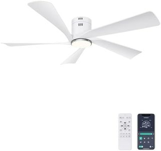 Ohniyou 52 Inch Ceiling Fan with Lights and Remote/APP Control, Low Profile Flush Mount Indoor Outdoor Ceiling Fans, Dimmable, Quiet DC Motor, Reversible, 6 Speeds, White