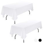 Showgeous 2 Pack White Polyester Tablecloth for 6ft Rectangle Tables 60 x 102 Inch Rectangular Fabric Table Clothes Washable White Table Covers for Wedding Banquet Restaurant Buffet Parties Camping