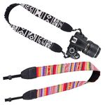 Kraptick DSLR Camera Straps, Camera Crossing Body Strap, Wolven Pattern Canvas Camera Neck Shoulder Strap Belt Compatible with All DSLRs/SLRs, Camera Accessories for Men and Women (Pack of 2) (MFP978)