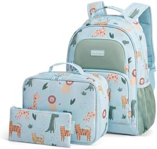 mommore Kids Backpack for Boys Preschool Kindergarten BookBag with Lunch Box Lightweight School Backpack Boys Backpacks for Elementary 4-8 (3 PCS, Animals Print)