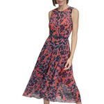 Tommy Hilfiger Women's Sleeveless Pretty Woman Dot Chiffon Maxi Dress, Grenadine Multi, 18