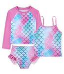 Kinberr Swimsuits for Girls 3 Pcs Rash Guard Bikini Sets Kids Mermaid Swimwear Long Sleeve Bathing Suits Size 7 8