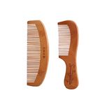 Handmade Wooden Comb, 2 Pieces Fine Teeth, Anti-static Natural Peach Wooden Comb for Hair, Beard, Pet Hair Finishing (Brown)