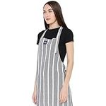 Encasa Homes Adjustable Kitchen Cotton Apron With Pockets & Towel Holder Of Size 68x85 cm (Roma Grey Stripes) for Men & Women Chefs For Cooking & Baking in Home, Restaurants & Barbeque