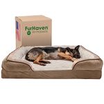 Furhaven Memory Foam Dog Bed for Large Dogs w/Removable Bolsters & Washable Cover, for Dogs Up to 125 lbs - Plush & Velvet Waves Perfect Comfort Sofa - Brownstone, Jumbo Plus/XXL