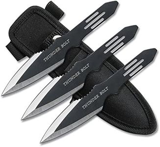 Set of 3 Black/Satin Finish Throwing Knives with Thunder Bolt Etching, Black Handles, Nylon Sheath - BladesUSA