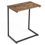 COSTWAY C Shaped Side Table, Rustic Sofa End Table Coffee Snack Table, Metal Frame Wooden Laptop Overbed Table for Small Space, Living Room and Bedroom (Brown, U Base with Adjustable Footpads)