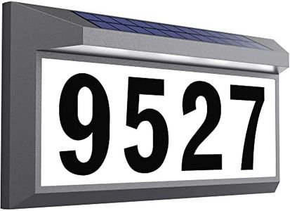 Solar Address Sign, Lighted Address Numbers Outdoor Waterproof, Illuminated LED Address Plaque, House Numbers for Outside, Grey