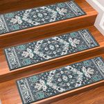 Stair Treads for Wooden Steps Indoor, 15 Pack 8" X 30" Non Slip Carpet Stair Treads with Reusable Adhesive for Kids Elders and Dogs, TPR Backing Stair Rugs Oriental Staircase Step Treads,Bohemia