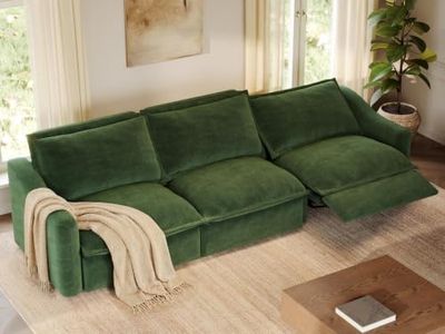 POVISON 121'' Wall Hugger Power Reclining Sofa, Oversized Modular Electric Recliner RV Loveseat with USB Charging & Storage, Heavy Duty Modern Home Theater Seating for Living Room, Adjustable, Green