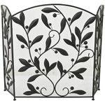 Deco 79 Metal Scroll Foldable Mesh Netting 3 Panel Fireplace Screen with Leaf and Vine Relief, 45" x 1" x 30", Black