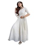 Yashika Women's & Girl's White Color Chikankari Long Kurti Gown(YS-K1113-XXL)