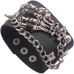 GelConnie Leather Cuff Bracelet for Men Skull Hand Leather Snap Bracelet Spiked Arm Cuffs Black Wrist Cuffs Studded Leather Wristband for Men