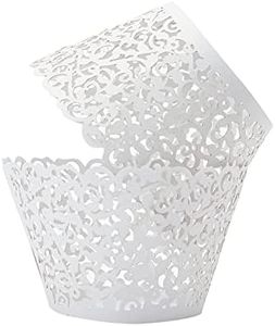T-Language 100pcs Cupcake Wrappers Lace Cupcake Liners Laser Cut Artistic Bake Cake Paper Cups Muffin Paper Holders for Wedding Party Birthday Decoration White
