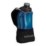 Nathan Running Handheld Quick Squeeze. No-Grip Adjustable Hand Strap. 12oz / 18oz / Insulated. Reflective Hydration Water Bottle. (12oz, Black/Blue)