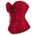 Hengzhifeng Women Corsets Bustiers Boned Embroidered Top Plus Size (UK 8-10,Wine Red)