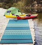 ERBANICA Premium Quick Dry Reversible Grey Pineapple Reversible Indoor/Outdoor Plastic Rug for Patio, Picnic, Beach, RVs, Camping, Pool Side (Aqua, 4' x 6')