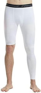 Men's Basketball Single Leg Tight Sports Pants 1/2 One Leg Compression Pants Athletic Base Layer Underwear, White-2, X-Large