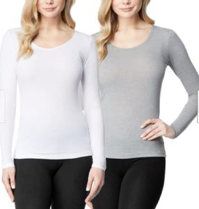 32 Degrees Women's 2 Pack Ultra Light Thermal Baselayer Scoop Top, White/Cloud Cover, X-Large