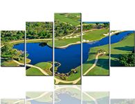 Pictures Wall Decor Golf Course Artwork Blue Lake and Green Grass Paintings for Living Room Giclee Multi Panel Prints Wall Art on Canvas House Decorations Framed Stretched Ready to Hang(60''Wx32''H)