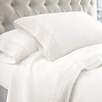 Udine Four Piece Queen Size Microfiber Sheet Set with Crochet Lace, White