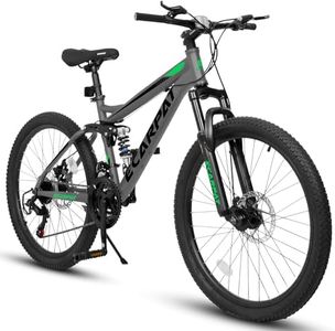 Rycheer Ecarpat 24 Dual Full Suspension Mountain Bike，21-Speed Dual Disc Brakes Carbon Steel Mens Women Mountain Bike, Sport Cycling MTB Bicycle for Adult