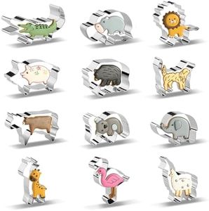 RUNHUAPPY Animal Cookie Cutters for Kids, Safari Zoo Animals 12 PCS Cookie Cutters Set with Lion, Giraffe, Hippo, Panda, Koala, Elephant, Dog, Crocodile, Flamingo etc. (Gift Box), RHA12