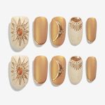 Sun&Beam Nails Handmade Press-on Medium Long Oval Round Beige Brown Gold Bohemia Design False Nail Tips 10 Pcs (#135 M)