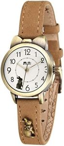 DREAMING Q&P Bowknot Rabbit Design Girl's Women's Quartz Dress Wrist Watches for Teenagers,Khaki Leather Strap Fq-234