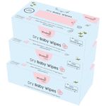 Windmill baby Natural Dry Baby Wipes, 100% Hypoallergenic Chemical Free Bamboo Wipes, Fragrance Free, for rash free diapering, perfect for newborns, 20cm x 15cm - Pack of 3 (72 count each)