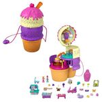 Polly Pocket Spin ‘n Surprise Compact Playset, Ice Cream Cone Shape, Playground Theme, 3 Floors, 25 Surprise Accessories Including Micro Polly & Lila Dolls, Great Gift for Ages 4 Years Old & Up, HFR00