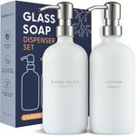 MaisoNovo Soap and Lotion Dispenser Set | 500 ml White Glass Soap Dispenser with Silver Pump x 2