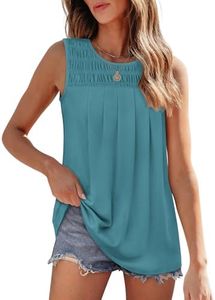Summer Tank Tops For Women Flowy Tank Tops Plus Size Tops Smocked Blue Green XXL