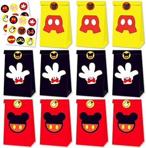 Einponny 24Pcs Mickey Mouse Party Paper Bags with Stickers Supplies Favors Cookie Chocolate Candy Snack For Birthday Decoration, Black,Yellow