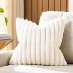 Volcanics Pack of 1 Double-Sided Faux Fur Plush Decorative Throw Pillow Covers 18x18 Inches Soft Fluffy Striped Couch Pillow Cases, Cream White