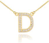 14K Yellow Gold Diamond Accented Personalized Initial Letter Pendant Necklace, 1/20-1/5 Cttw (J-K color, I1-I2 Clarity), Your Choice of Initial & Length, Metal, white-diamond