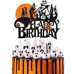 1 Pack Halloween Happy Birthday Cake Topper Glitter Halloween Wizard Ghost Pumpkin Cake Pick Decoration for Ghost Wizard Witch Pumpkin Autumn Themed Cake Decoration Birthday Party Supplies