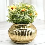 Behoma Matki Style Metal Plant Pot for Home Decor, Table-top Planter, Gold bowl for Table decoration, Modern mini plant pot, Flower pot for Gifting, 4.7 x 6.7 inches, Golden 1 Pc (plants not Included)