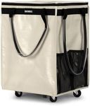 Reusable Grocery Bag on Wheels, Foldable Rolling Tote,66 lbs Capacity Shopping Trolley,Zipper Clouser Shopping Bag with Wheels for Trips, Laundry, Rolling Bags With Wheels and Handle（Medium,Beige）