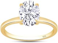 SAVEARTH DIAMONDS 1 1/3 CT To 2 1/2 CT Oval Cut Lab Created Moissanite Diamond Solitaire Engagement Ring For Women In 14k Gold Plated 925 Sterling Silver (Clarity : VVS1,1.30 CT To 2.50 CT), Metal, Moissanite