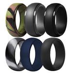 Silicone Wedding Ring for Men, 6 Pack Breathable Silicone Rubber Wedding Bands Durable Silicone Ring - 8.7 mm Wide(Camo,Navy Blue,Dark Grey,Black), Size 12 - (20.30 mm), Silicone,Rubber,Metal, No Gemstone