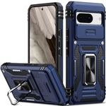 Nvollnoe for Google Pixel 8 Case with Slide Camera Cover Drop Tested Military Grade Heavy Duty Protective Durable Sturdy Rotate Ring Kickstand Phone Case for Google Pixel 8(Blue)